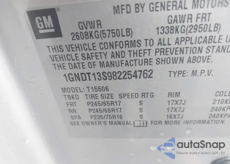 2008 Chevrolet Trailblazer Lt from USA, damaged, VIN 1GNDT13S982254762